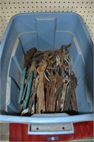 Large tote of adjustable wrenches, pliers