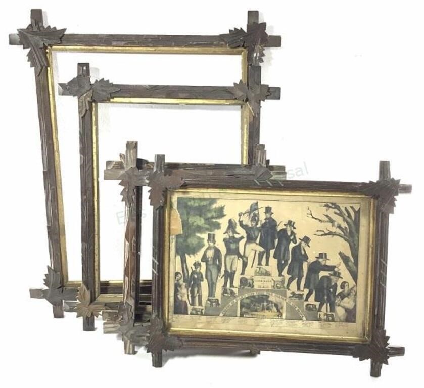 19th C. Wooden Chip Carved Frames, Nathaniel