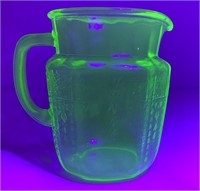 URANIUM GLASS PITCHER PATTERNED PRESSED