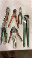 Vise grips, wire cutters, channellock, pliers