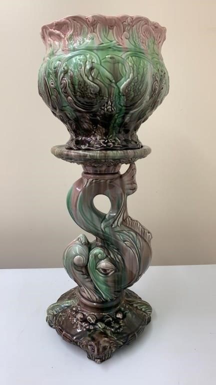 Weller sea serpent swan jardiniere w/ base (as is)