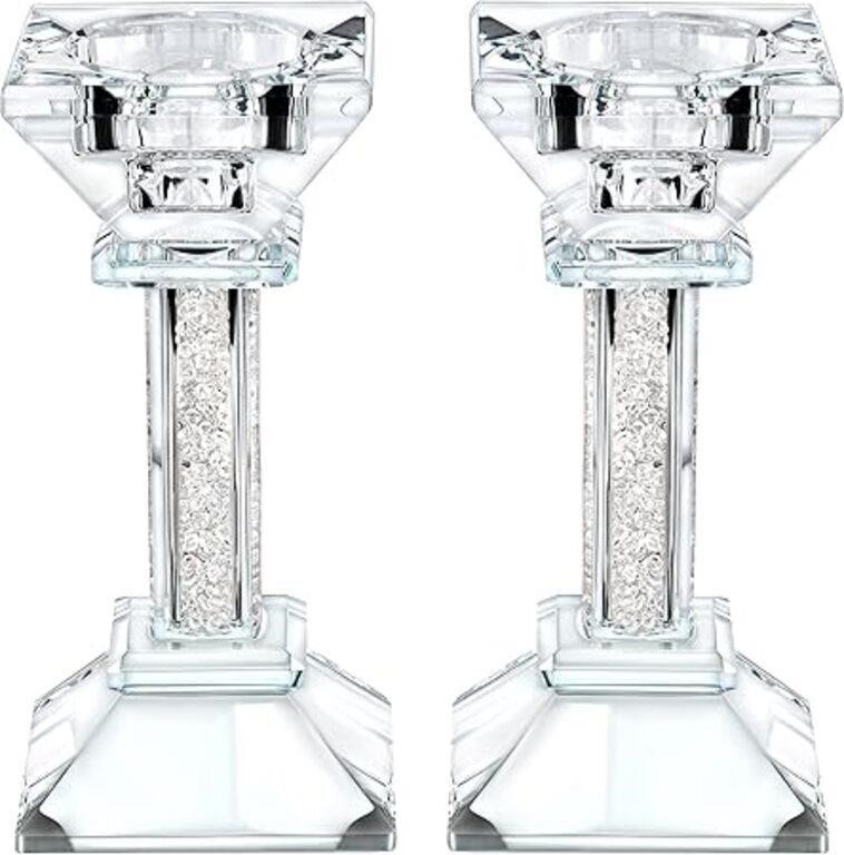 Crystal Candle Holders Set of 2-5.3" Tall Crystal