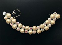 Regency Signed Bracelet Textured Pearls AB