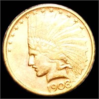 1908 $10 Gold Eagle NEARLY UNCIRCULATED
