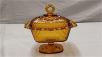 Indiana glass amber footed candy dish w/lid