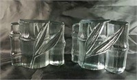 Blenko Bamboo Ice Heavy Art Glass Bookends