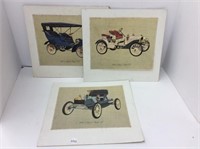 3 car images on card stock, 10 1/2 x 11 1/2