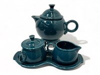Vintage Fiestaware teapot, creamer & sugar bowls