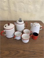 Red coffee pots & cups