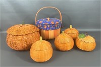 Six Pumpkin Wicker Baskets