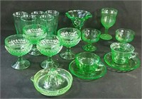 Large Lot of green depression glassware