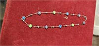 Silver tone multi color flowered bead necklace