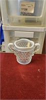 Vintage white opalescent hobnail dish with handles