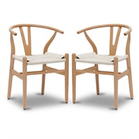 2x Poly and Bark Weave Chairs - Solid Wood Frame