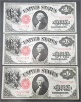 Rare (3) U.S. 1917  $1 Legal Tender (2)  w/ Consec