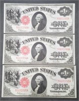 Rare (3) U.S. 1917  $1 Legal Tender w/ Consecutive