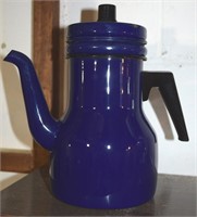 Vtg Blue Enamelware Coffee Pot w/ Percolator