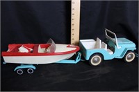 TOY JEEP WITH BOAT AND TRAILER
