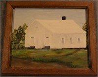 Oil painting w/ white barn