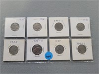 8 Buffalo/Jefferson nickels; 1935-1939d.  Buyer mu