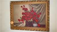 Vintage Rose on Oil Canvas Painted, signed B