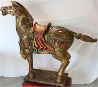 CHINESE CARVED & PAINTED HORSE ON STAND, PAINTED