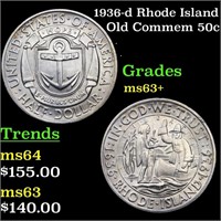 1936-d Rhode Island Old Commem 50c Grades Select+