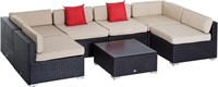 7 PCS PE Rattan Outdoor Conversation Set BLACK