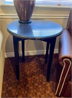 Qty (2) Round Dark Wood Side Tables with Glass Top