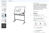 N3174  Comix Magnetic Mobile Whiteboard, 48 x 36.