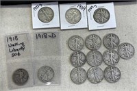 15 Walking Liberty Silver Half Dollars US Coins