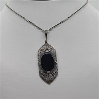 Art Deco Sterling Silver Onyx and Marcasites