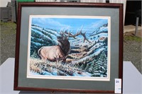 Vintage Elk Print Artiest Signed 26"X22"
