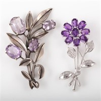(2) STERLING PINS WITH PURPLE STONES