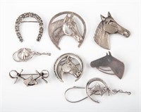 (8) PCS. STERLING EQUESTRIAN / HORSE BROOCHES