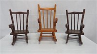 3 Wooden Doll Rocking Chairs