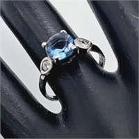Sterling Silver Blue Topaz and CZ Ring