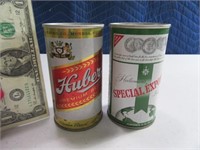 (2) HUBER & HEILMANS Steel FlatTop Beer Cans
