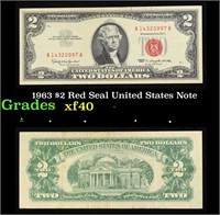 1963 $2 Red Seal United States Note Grades xf