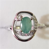 $200 Silver Rhodium Plated Emerald(1.6ct) Ring