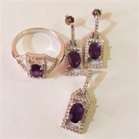 $520 Silver Rhodium Plated Amethyst(4ct) Set