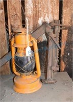 Antique barn lantern, wagon jack