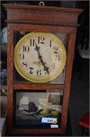 VINTAGE WALL CLOCK WITH OAK CABINET MADE BY THE