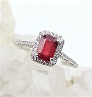 Sterling 7x4.8mm Ruby & CZ Ring