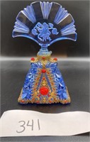 Cz Ornate Blue Perfume Bottle w/ Gold Red Accents