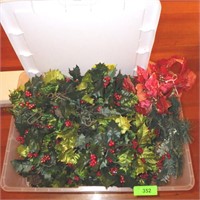 CHRISTMAS GARLAND & POINSETTIAS IN CONTAINER