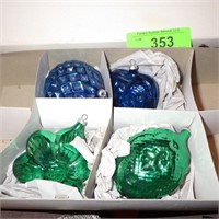 4 VINTAGE BLOWN GLASS ORNAMENTS- GERMANY