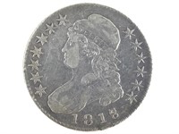 1818 Bust Half Dollar, 8/7, Large 8