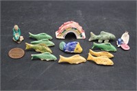13 Chinese Porcelain Miniatures, Koi & Bridge