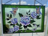 Pair of floral Glass Wall Decorations. Some paint